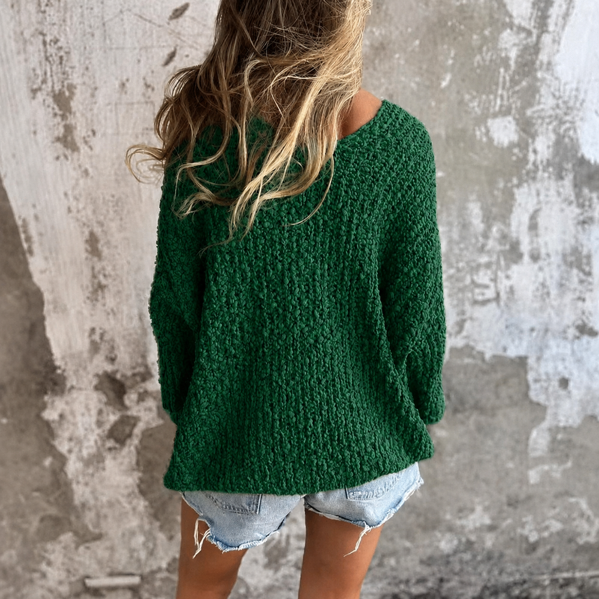 Luna — Pull ample texturé à col en V — Amielle Paris