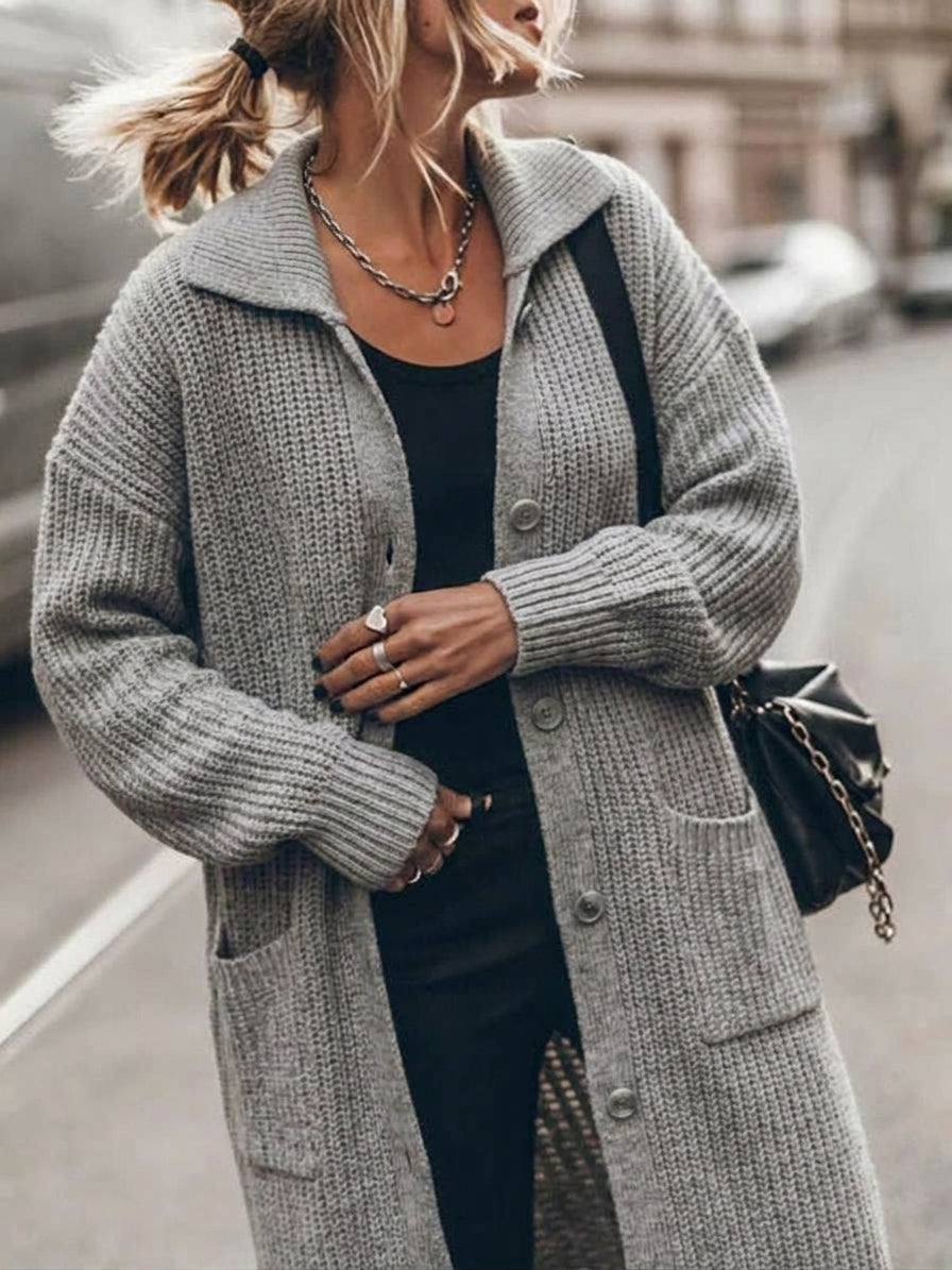 Ruby — Cardigan long côtelé à col châle — Amielle Paris