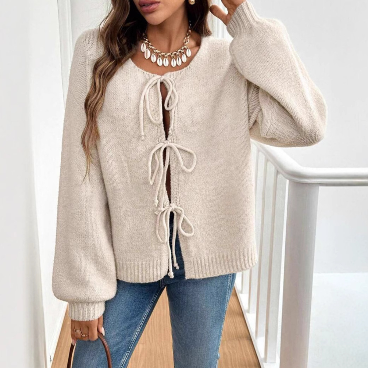 Gilet à liens noués et encolure ronde — Amielle Paris