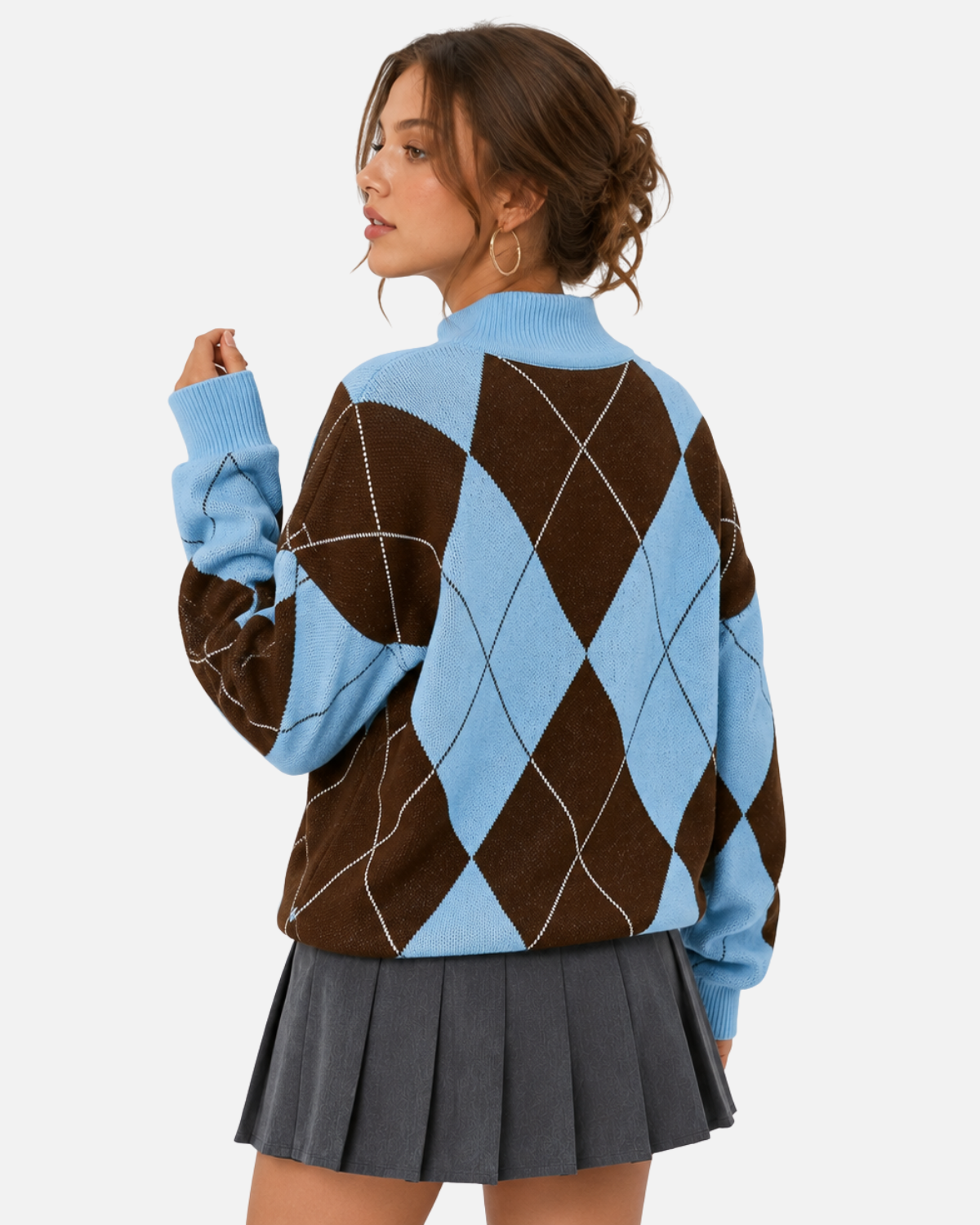 Pull ample à losanges et col montant — Amielle Paris