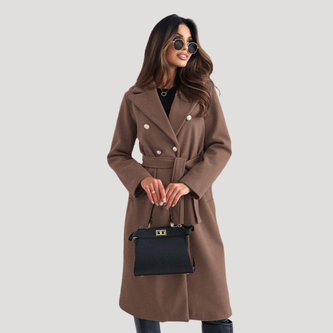 Manteau long croisé à ceinture assortie — Amielle Paris