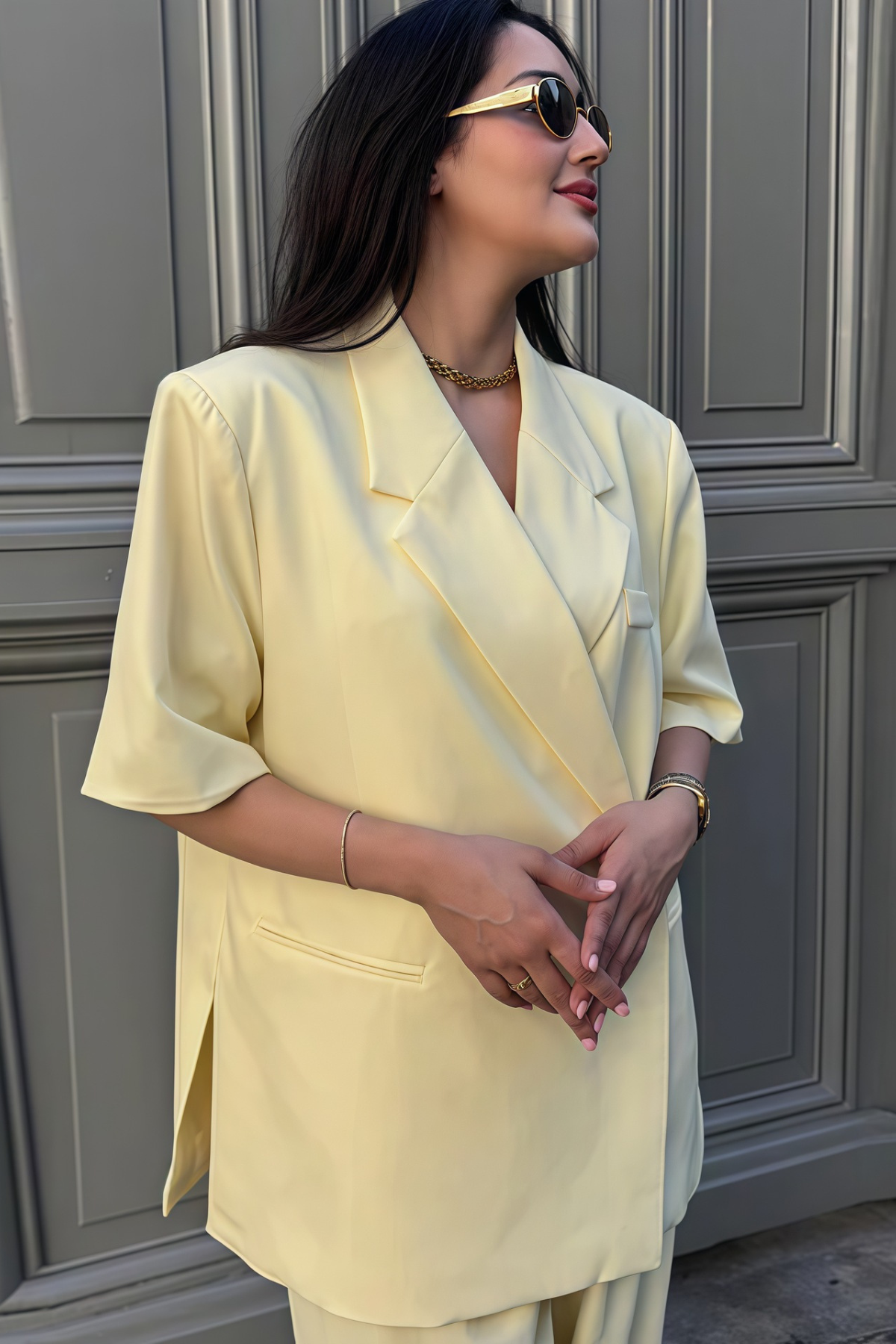 Kelsey — Blazer long croisé à coupe ample — Amielle Paris