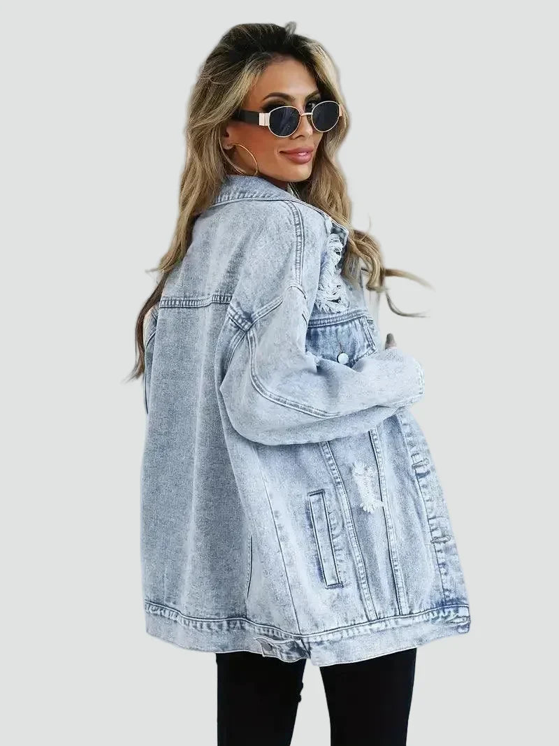Veste ample en jean à détails usés — Amielle Paris