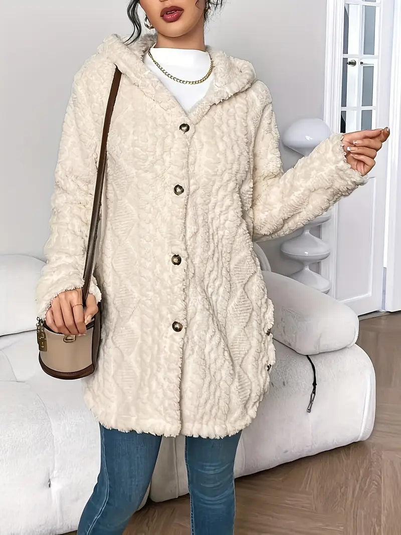 Nora — Cardigan long torsadé à capuche — Amielle Paris