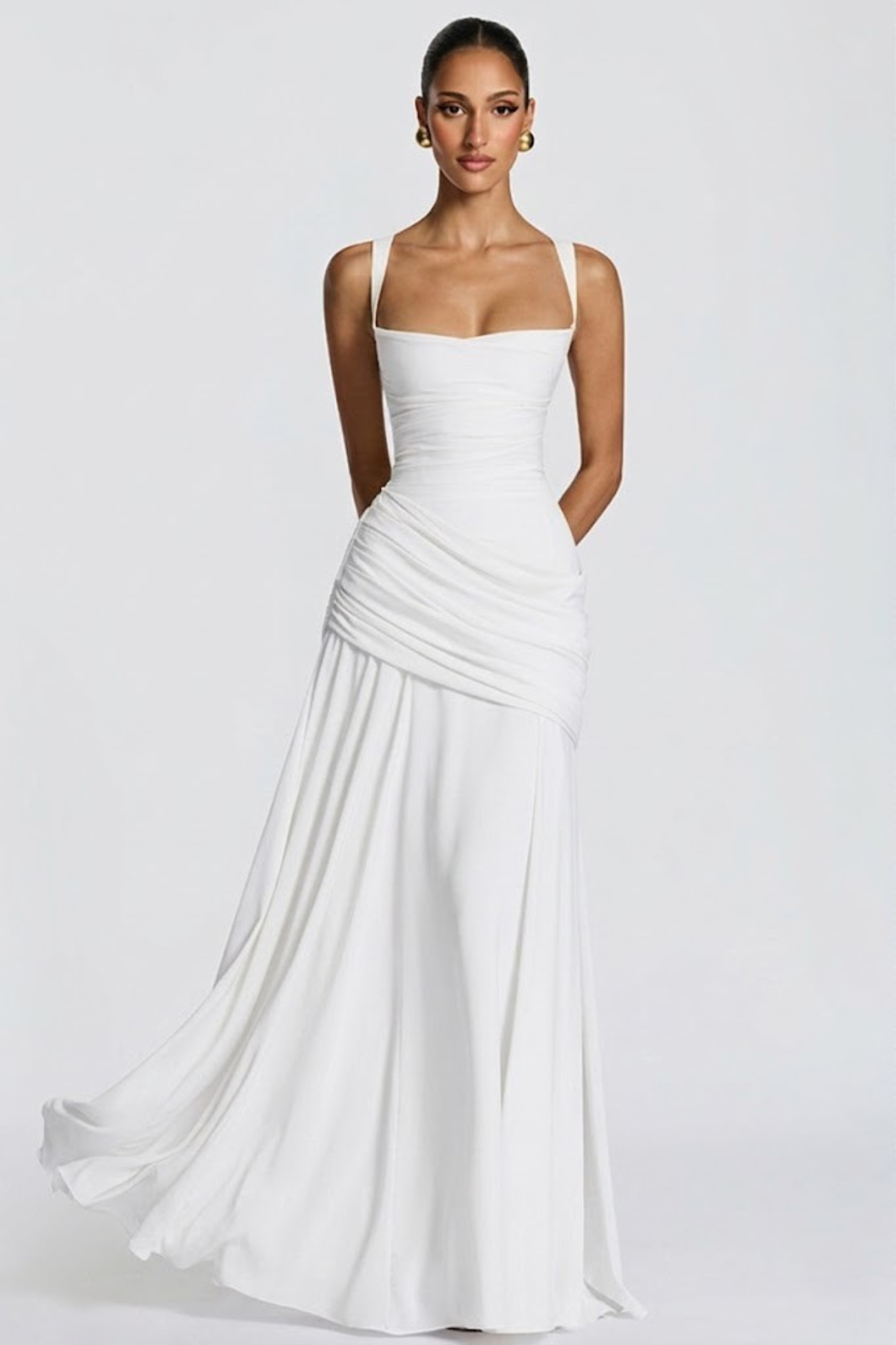 Luméssia — Robe longue drapée à bretelles croisées — Amielle Paris