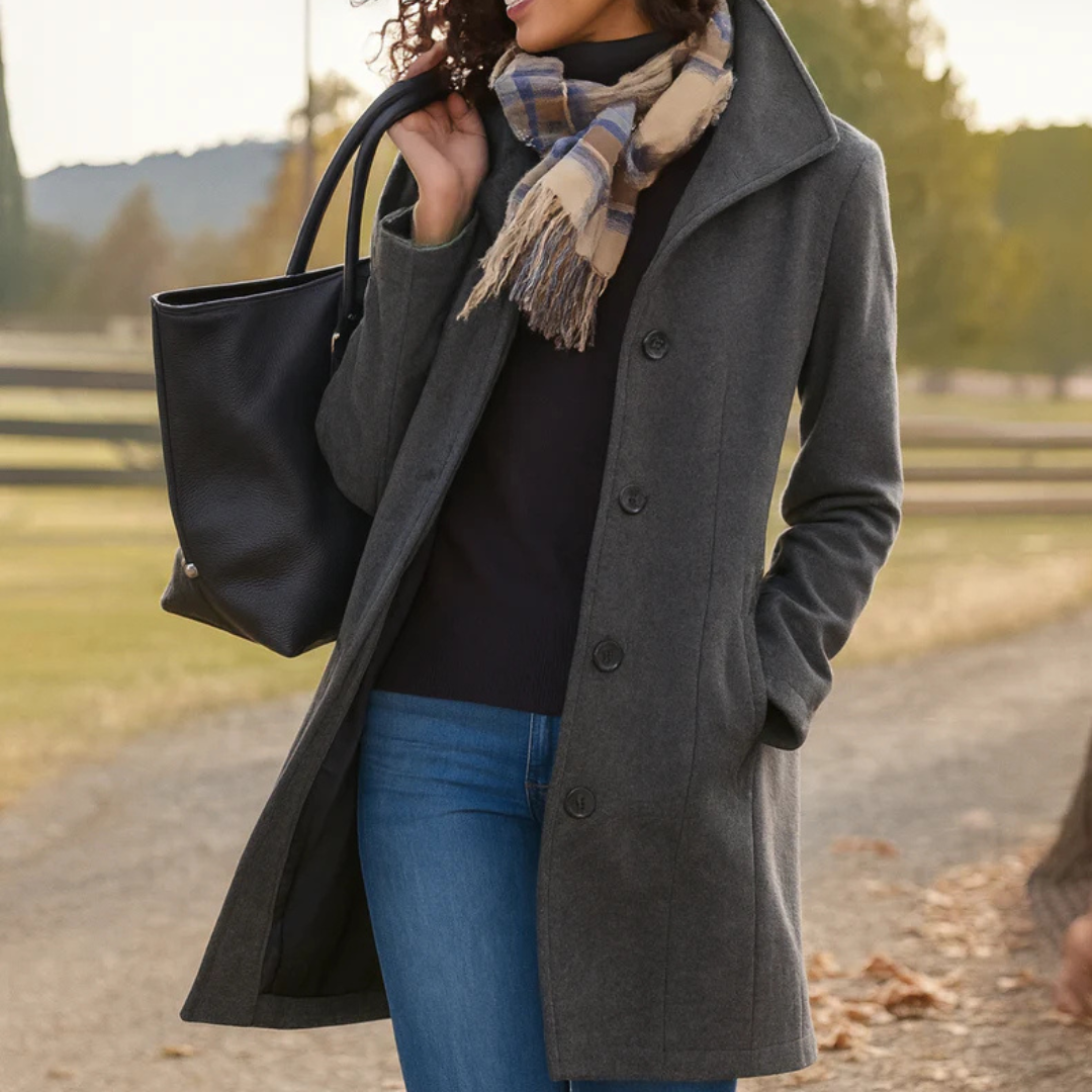 Manteau long à patte de boutonnage et revers — Amielle Paris
