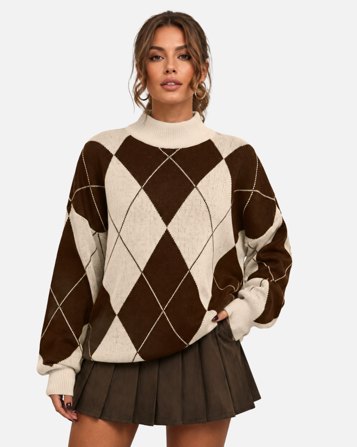 Pull ample à losanges et col montant — Amielle Paris