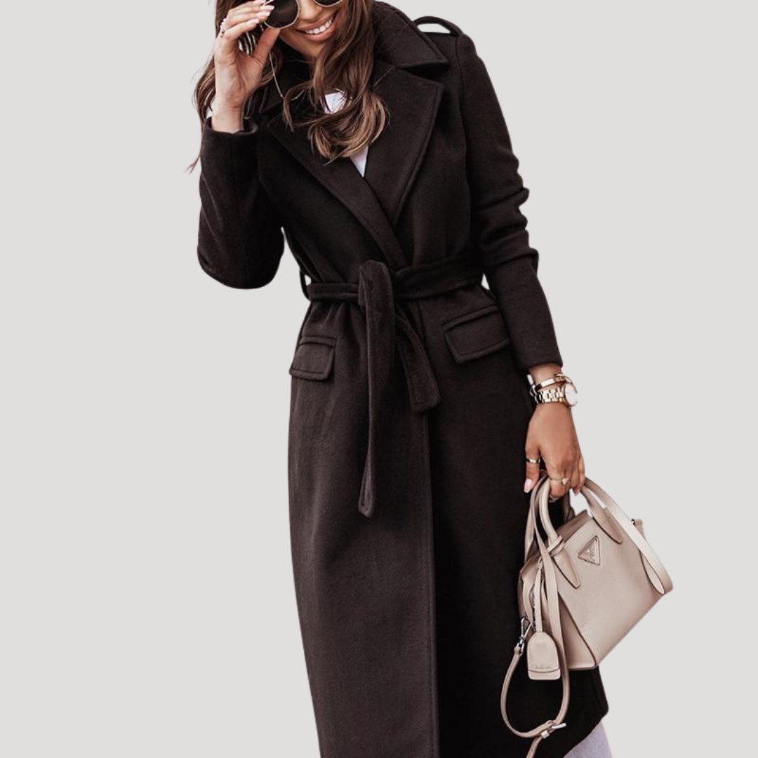 Manteau long à revers et ceinture à nouer — Amielle Paris