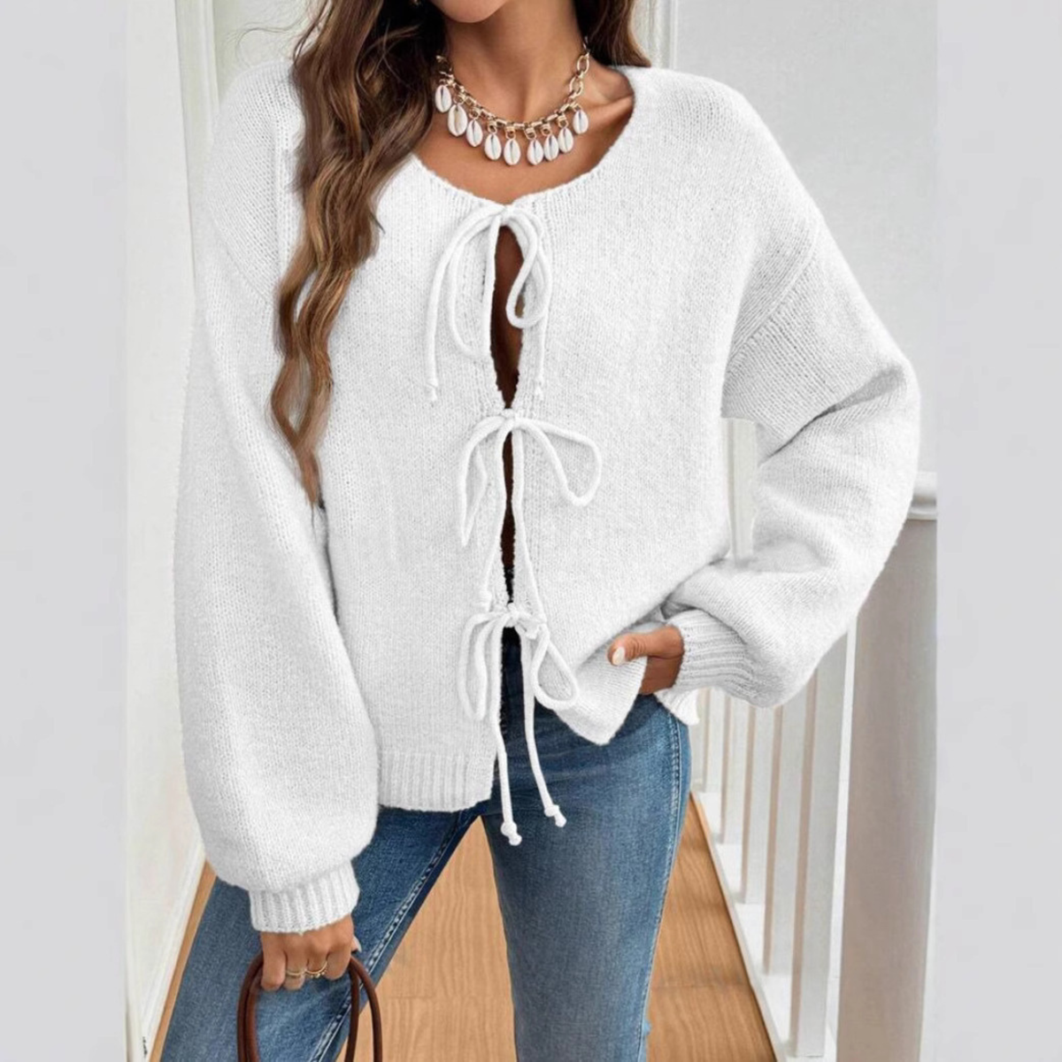 Gilet à liens noués et encolure ronde — Amielle Paris