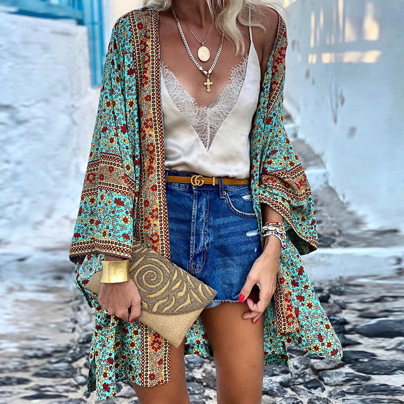 Olivia — Gilet fluide ouvert à imprimé bohème — Amielle Paris