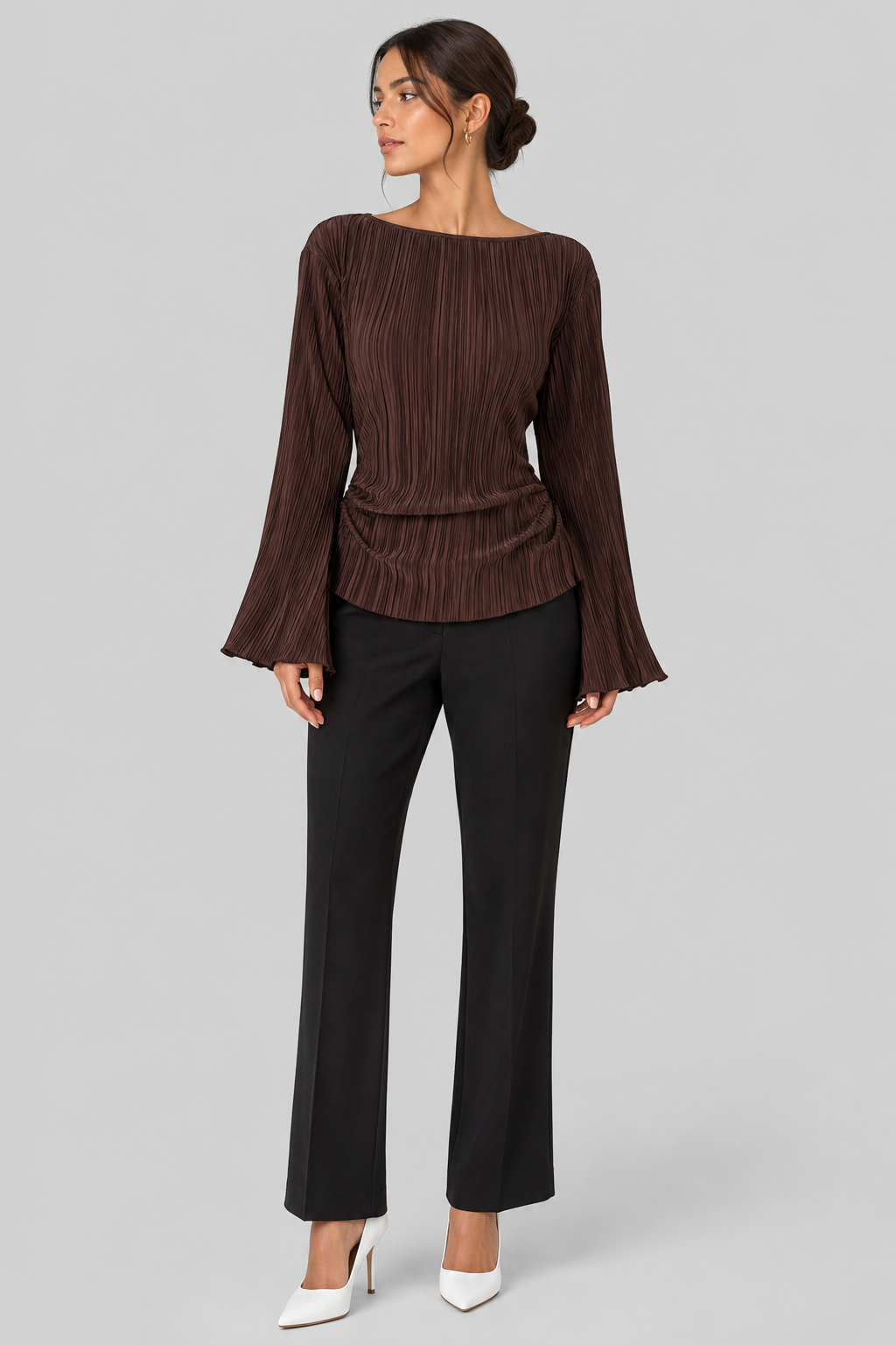 Blouse plissée à manches évasées — Cintia — Amielle Paris