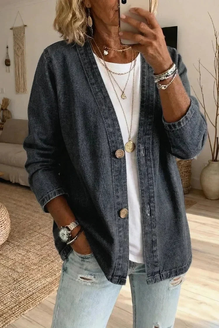 Veste en denim délavé à coupe décontractée — Amielle Paris