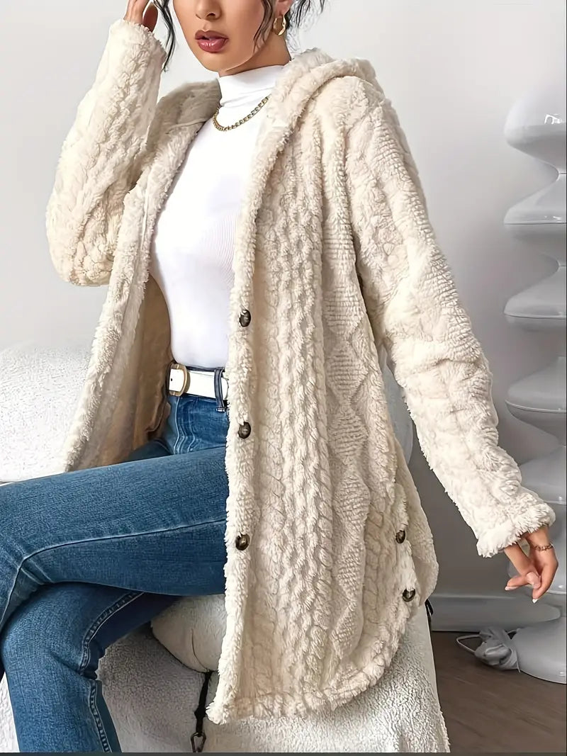 Nora — Cardigan long torsadé à capuche — Amielle Paris