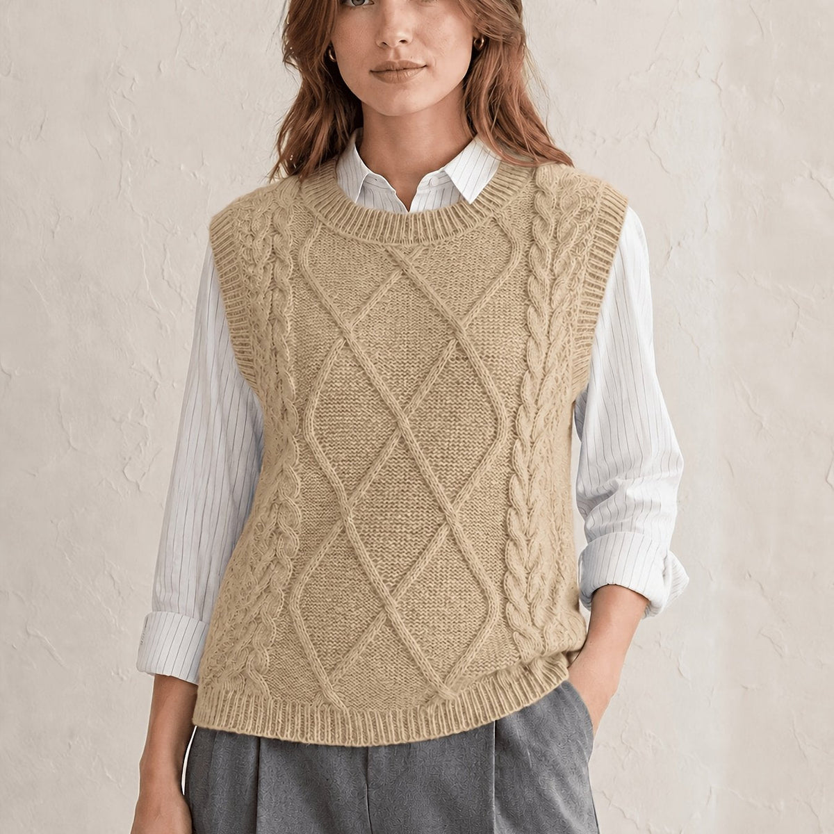 Pull sans manches à torsades en losanges — Amielle Paris