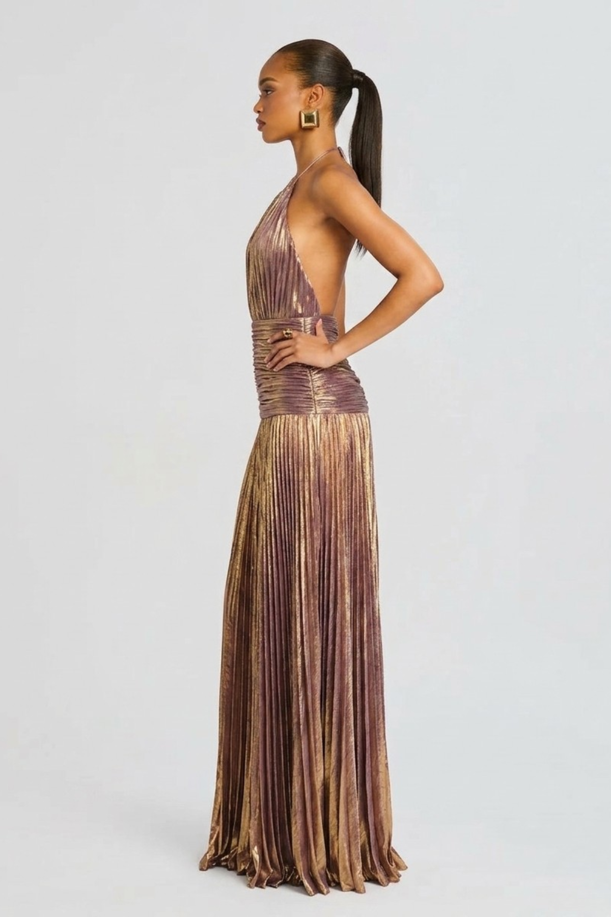 Robe longue plissée métallisée — Aurelia — Amielle Paris
