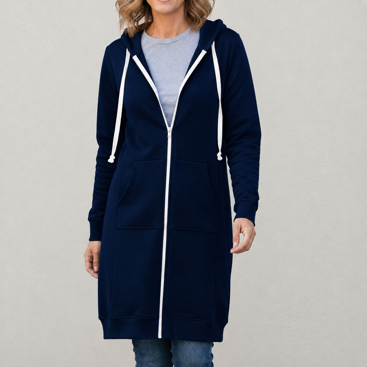 Maya — Sweat long zippé à capuche — Amielle Paris