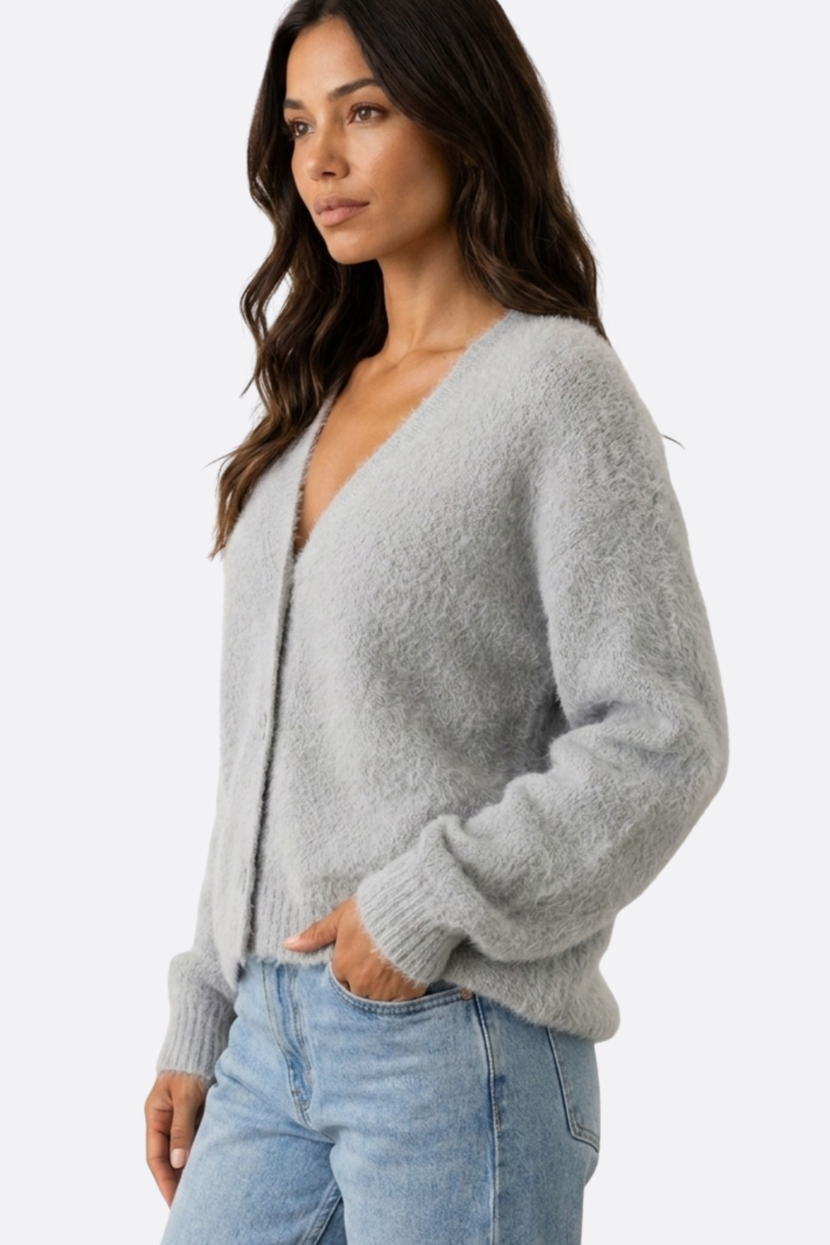 Cardigan ample duveteux à col V Rose — Amielle Paris
