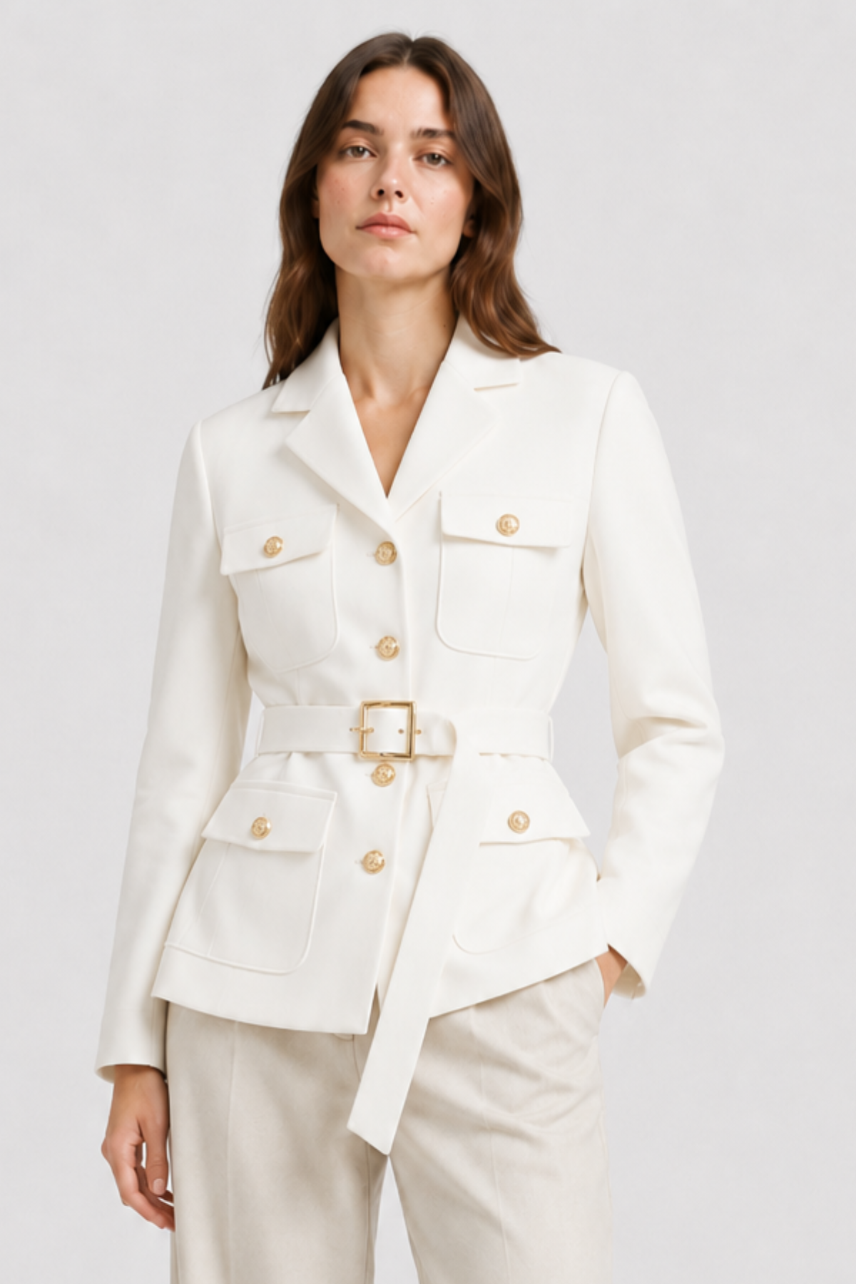 Tissary — Blazer ceinturé à boutons dorés — Amielle Paris