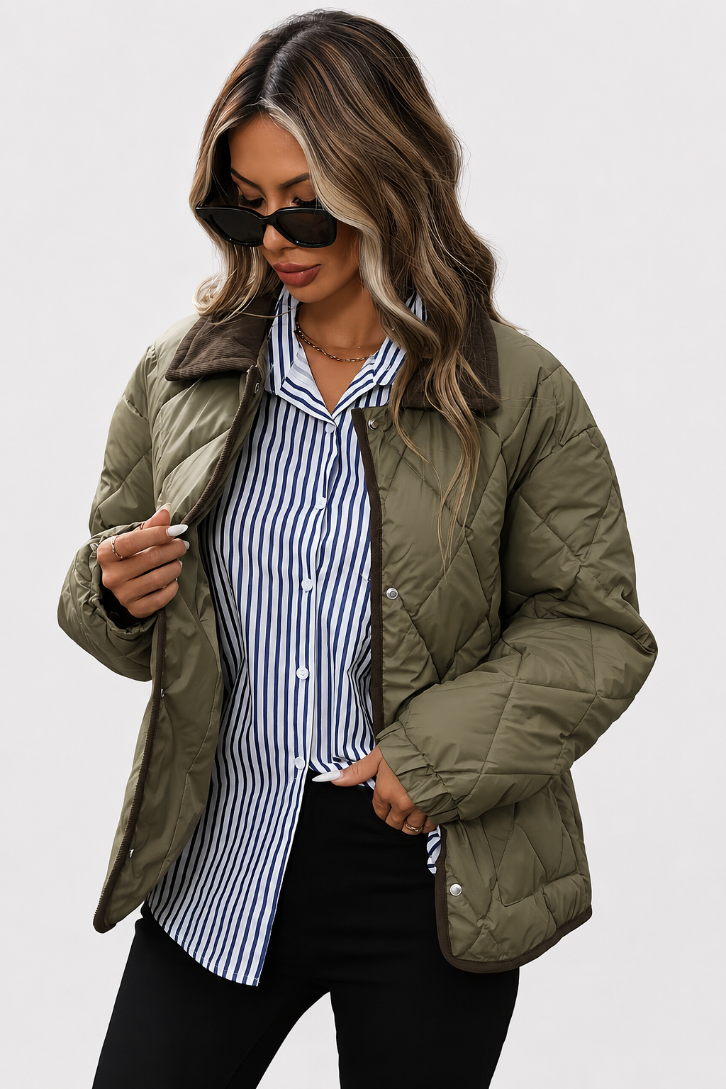 Quincy — Veste matelassée à bordures contrastantes — Amielle Paris