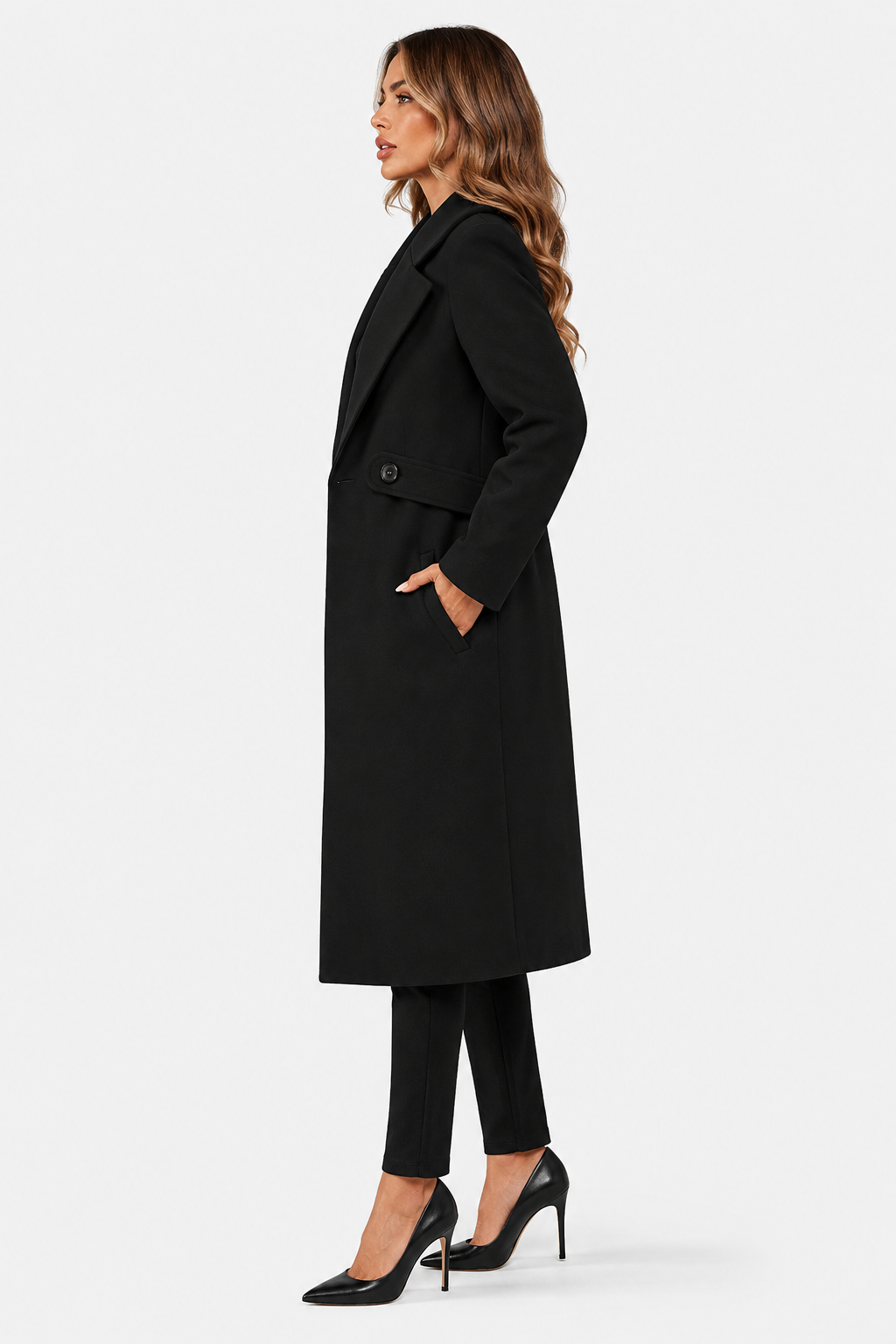 Avalyn — Manteau long cintré à col cranté — Amielle Paris
