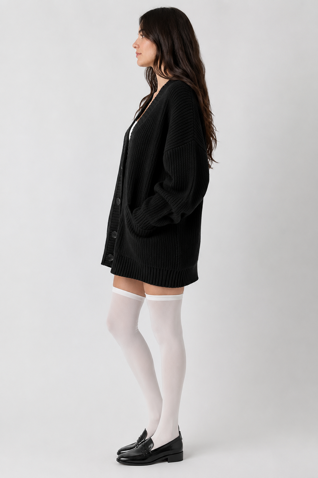 Cardigan long côtelé à manches amples — Amielle Paris