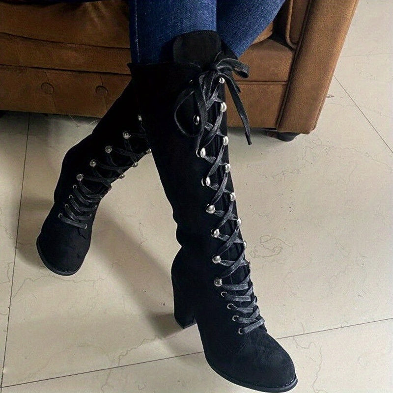 Bottes hautes à lacets et talon bloc