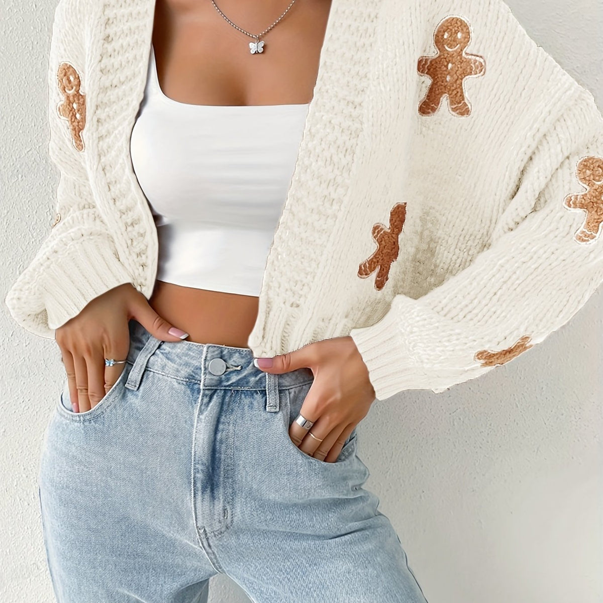 Gilet de Noël ouvert à motif pain d'épices — Amielle Paris