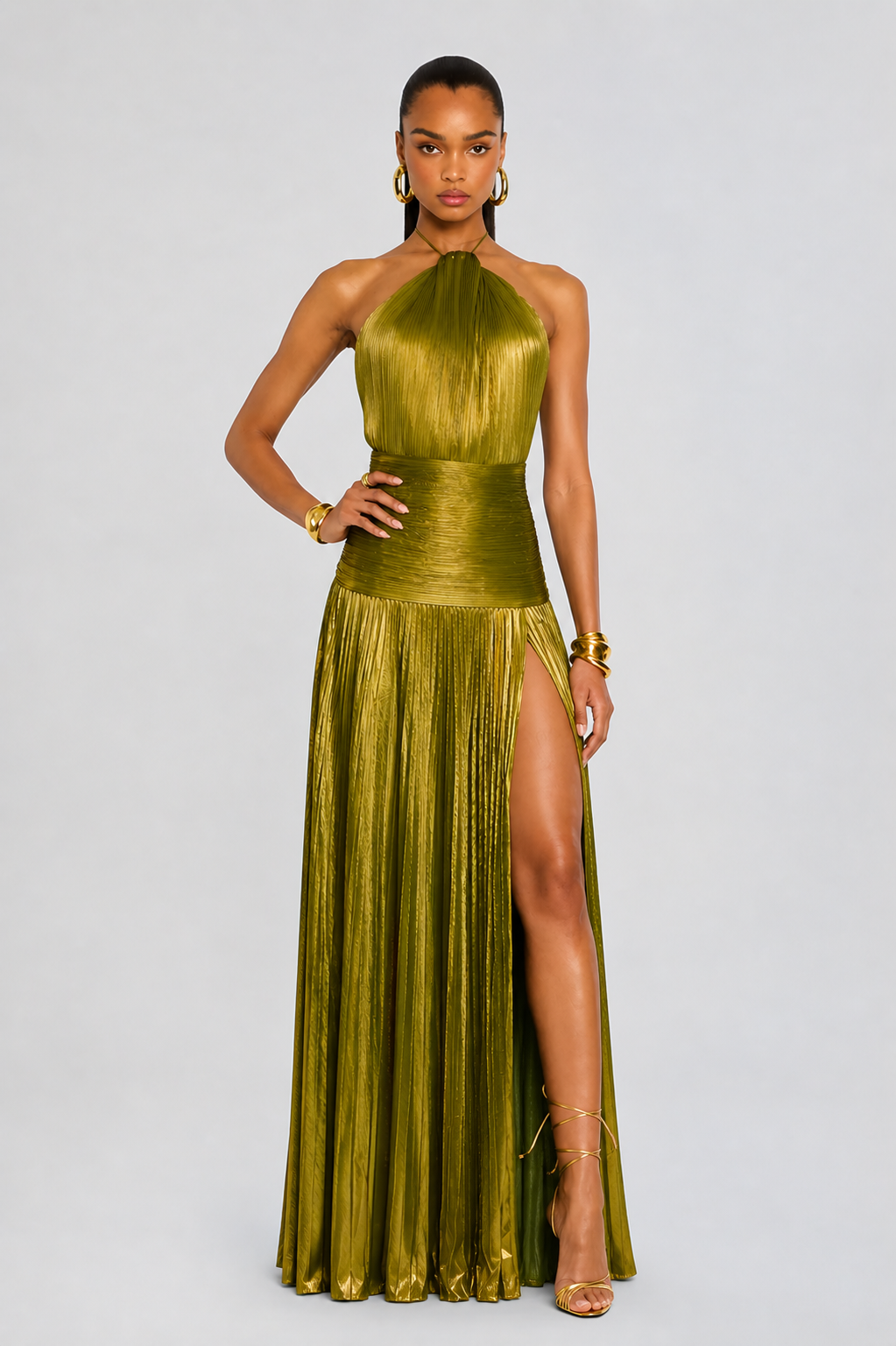 Robe longue plissée métallisée — Aurelia — Amielle Paris