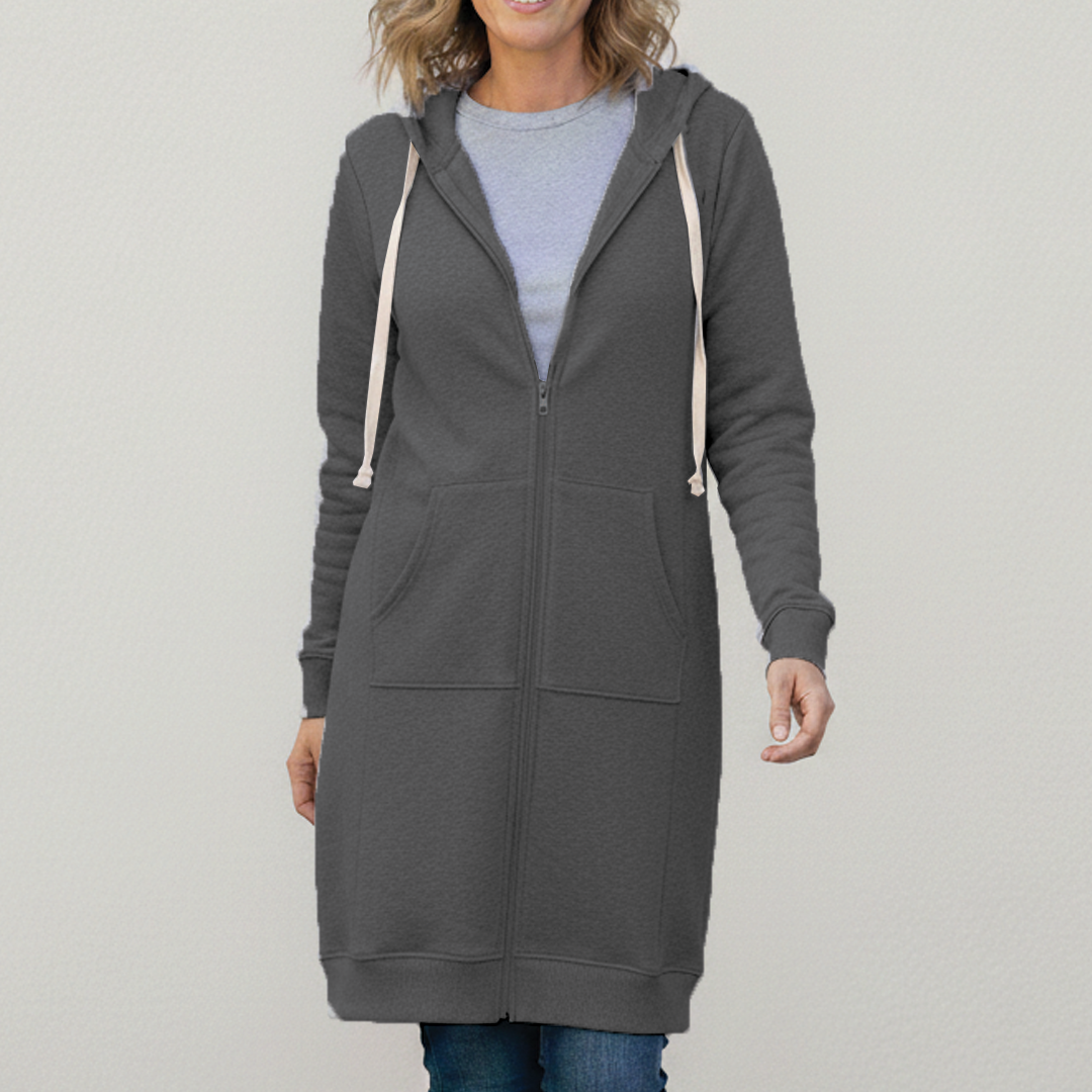 Maya — Sweat long zippé à capuche — Amielle Paris