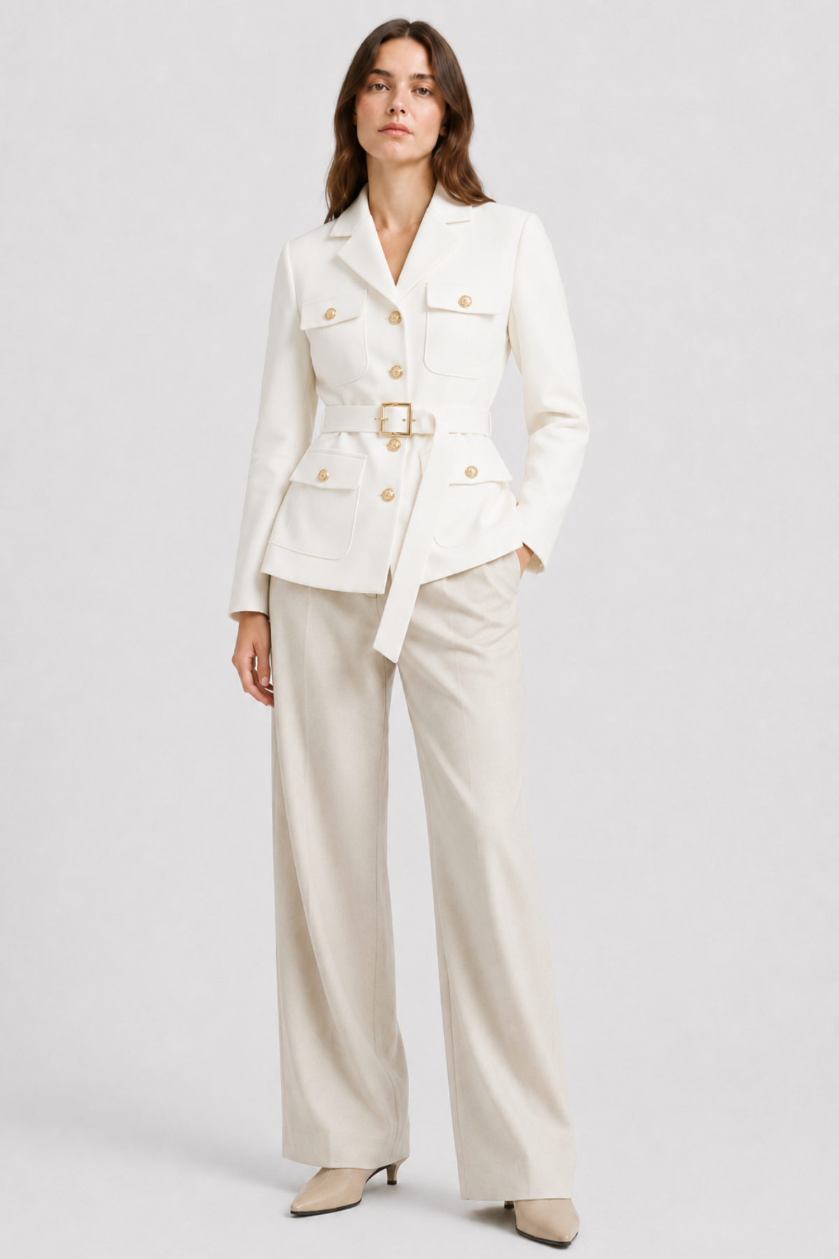 Tissary — Blazer ceinturé à boutons dorés — Amielle Paris