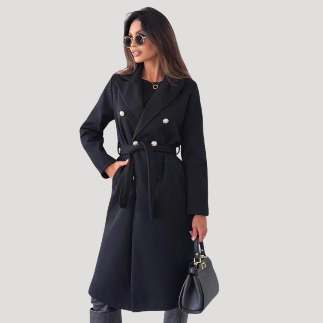 Manteau long croisé à ceinture assortie — Amielle Paris