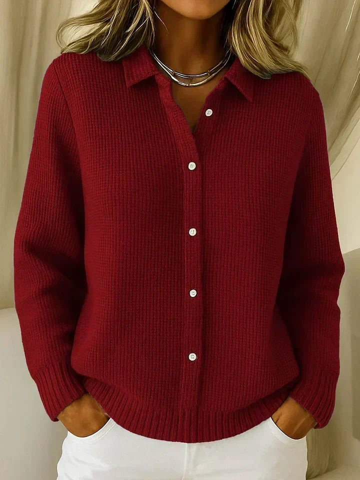 Amara — Cardigan en maille texturée à col — Amielle Paris