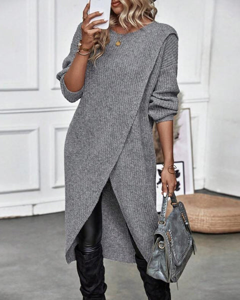 Elowen — Robe pull à devant croisé asymétrique