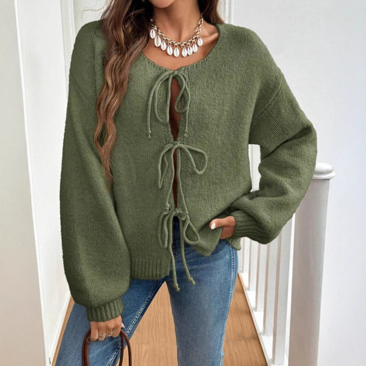 Gilet à liens noués et encolure ronde — Amielle Paris