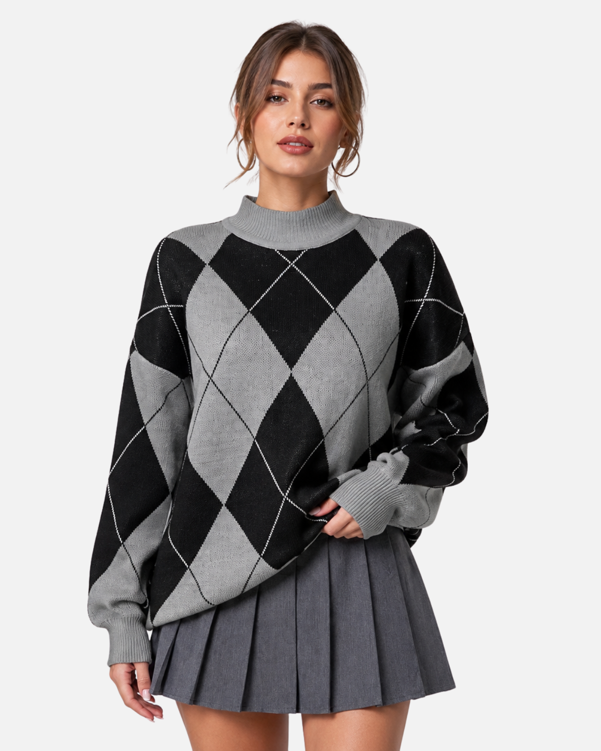 Pull ample à losanges et col montant — Amielle Paris