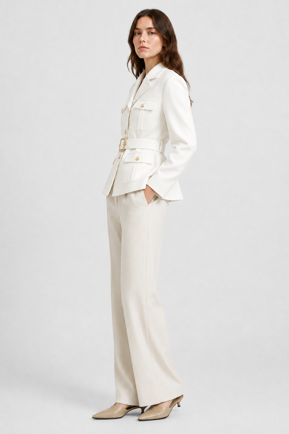 Tissary — Blazer ceinturé à boutons dorés — Amielle Paris