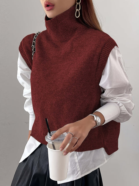 Pull sans manches à col roulé et fentes