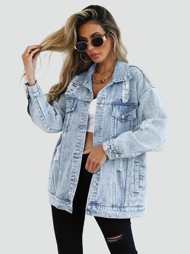 Veste ample en jean à détails usés — Amielle Paris