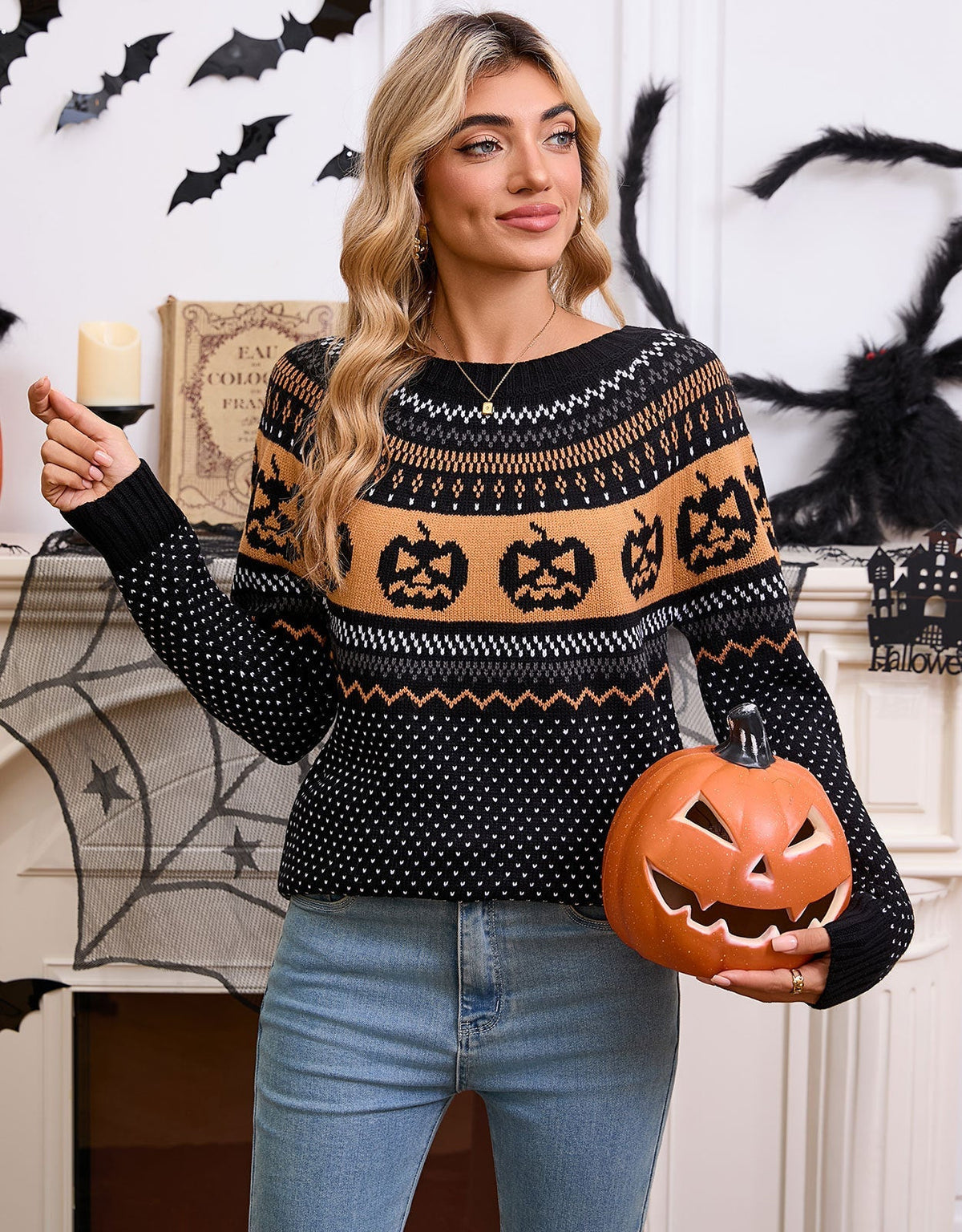 Pumpkin Grin — Pull Halloween à citrouilles — vue 3