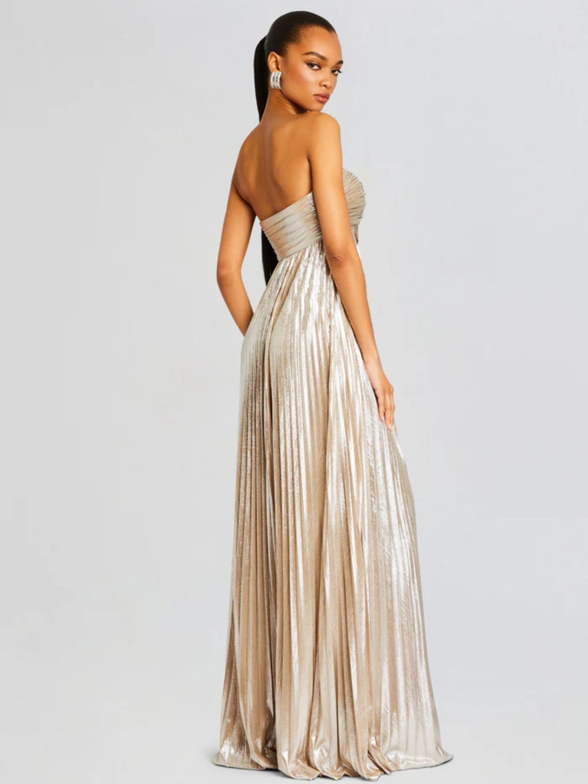 Kira — Robe longue bustier plissée et métallisée — Amielle Paris