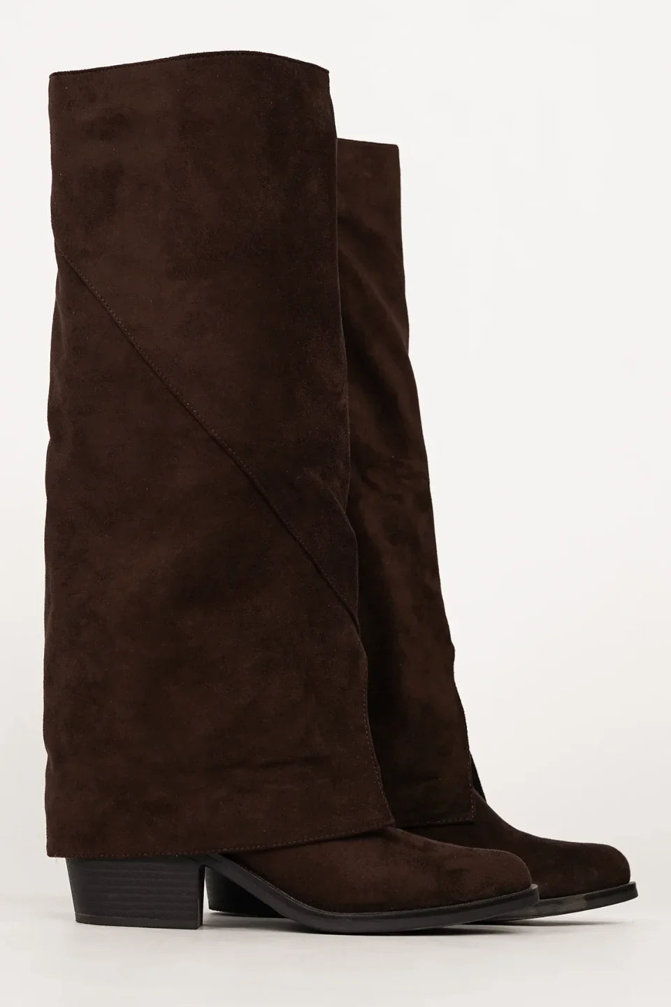 Bottes hautes à revers et talon bloc Olivia — Amielle Paris