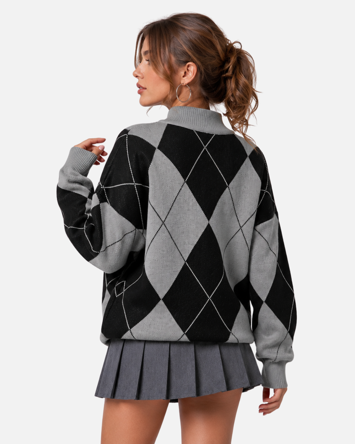 Pull ample à losanges et col montant — Amielle Paris