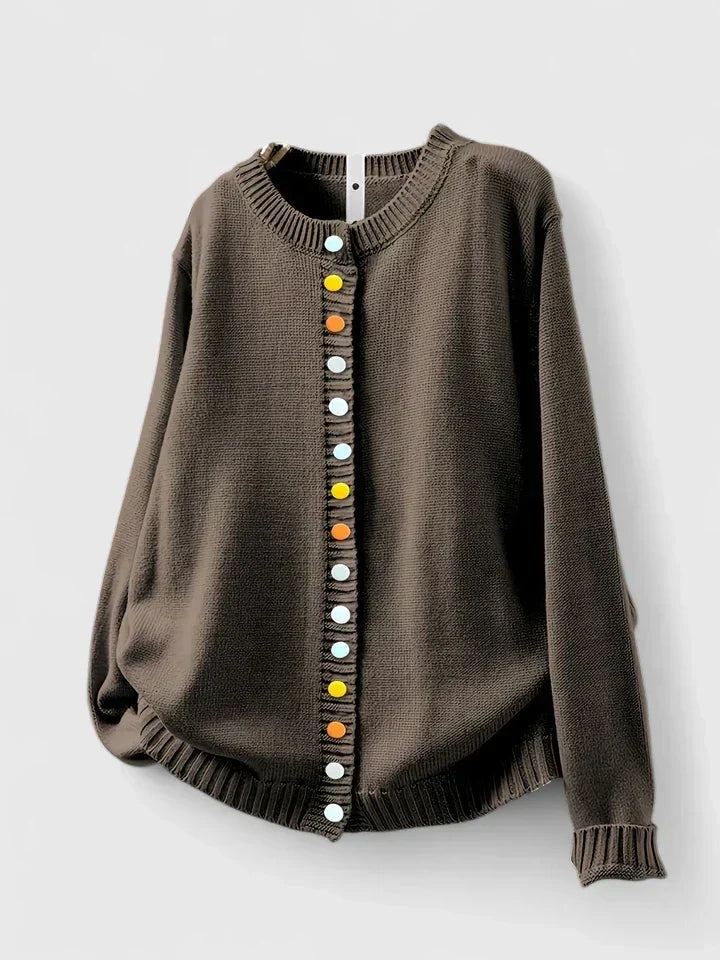 Gilet boutonné à col rond et bords côtelés — Amielle Paris