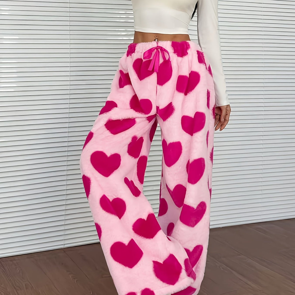 Pantalon large à carreaux en maille peluche — Amielle Paris