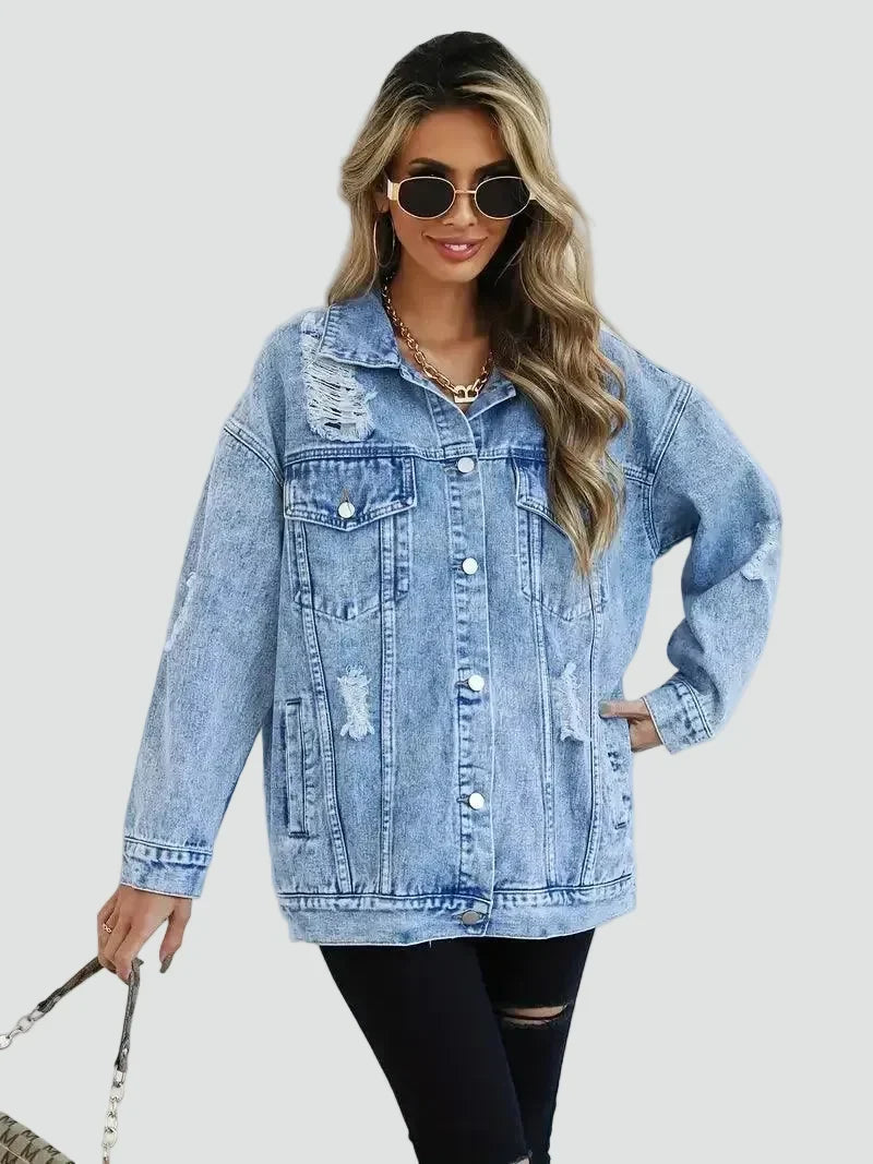 Veste ample en jean à détails usés — Amielle Paris
