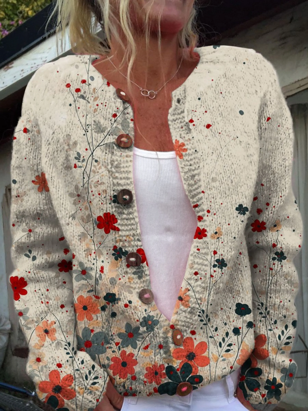 Manon | Cardigan boutonné à motif floral vintage