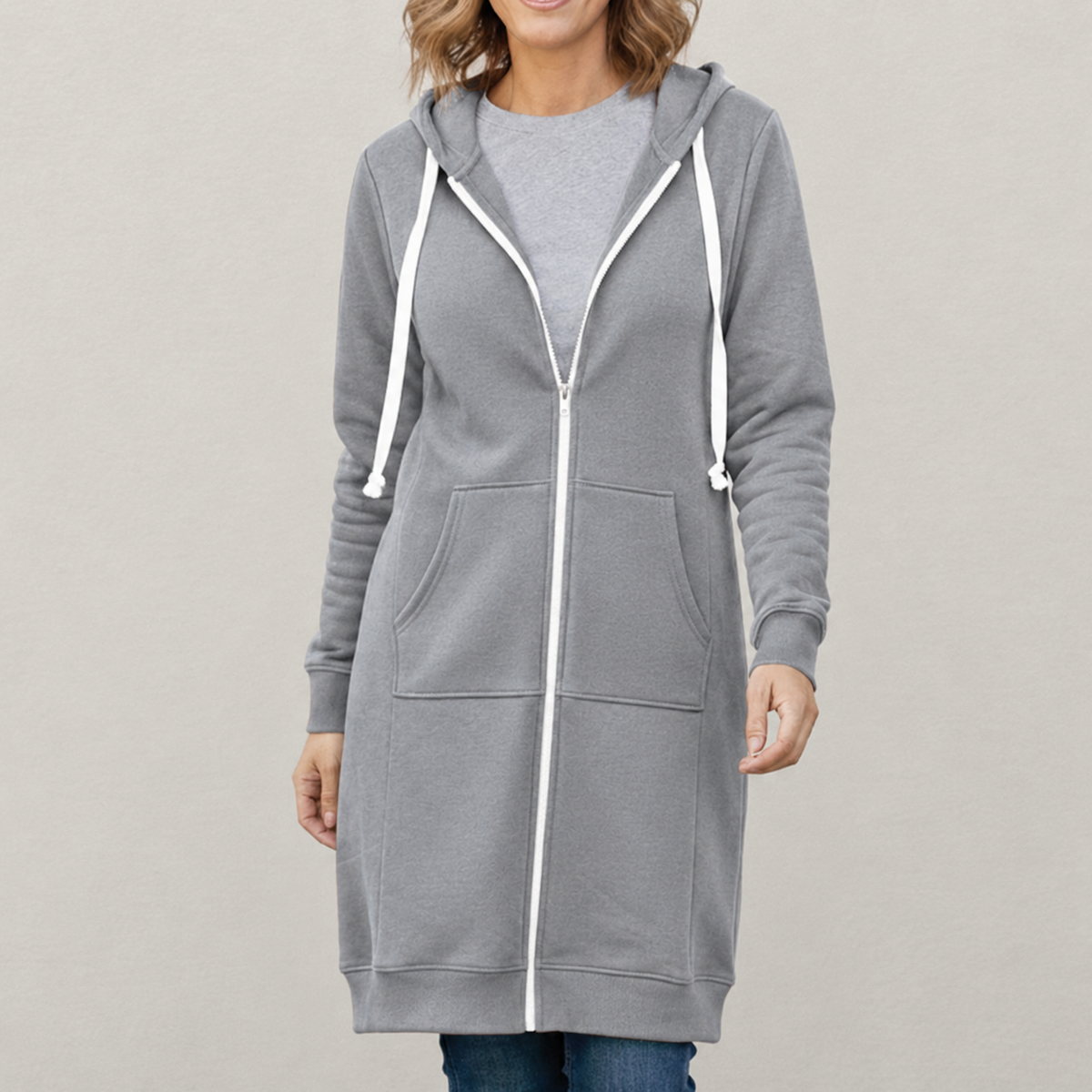 Maya — Sweat long zippé à capuche — Amielle Paris