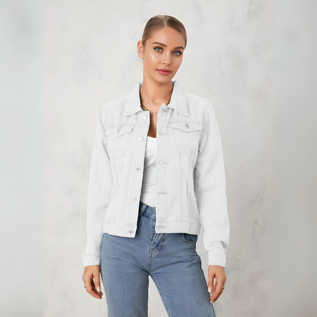 Grace — Veste en jean boutonnée à poches poitrine — Amielle Paris