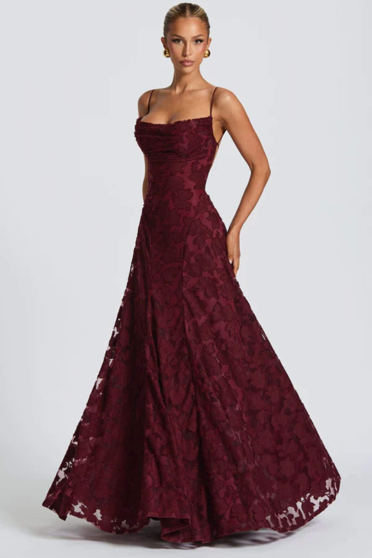 Violaine — Robe longue à fleurs en relief — Amielle Paris