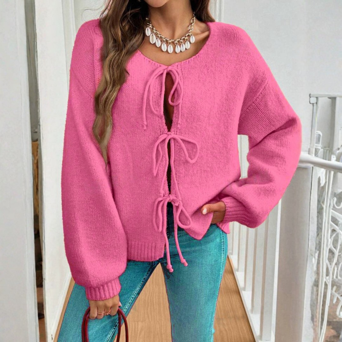 Gilet à liens noués et encolure ronde — Amielle Paris